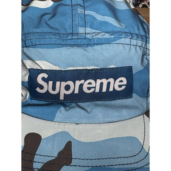 Supreme FW18 Reflective Teal Blue Camo Cap 5 Panel OSFM RARE Strapback USA - Picture 6 of 8